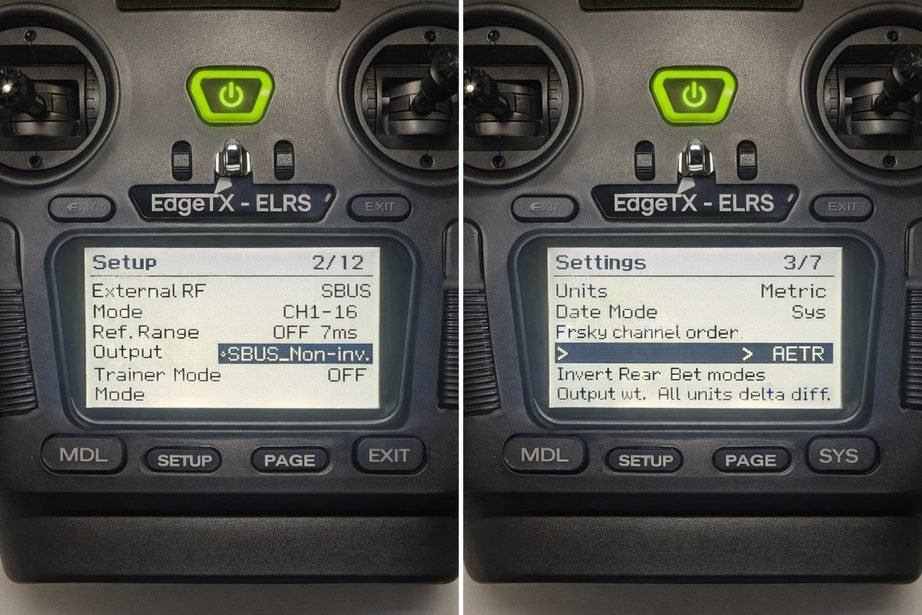 RadioMaster transmitter configuration screens for the OPTX module